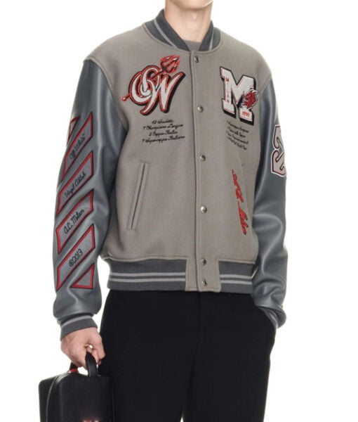 Premium Grey OFF-W ACM Varsity Jacket