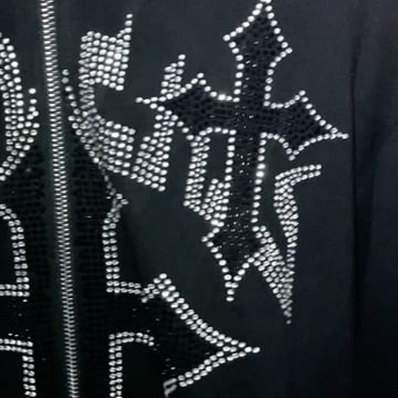 "Cross Rhinestones" - Zip Up Hoodie