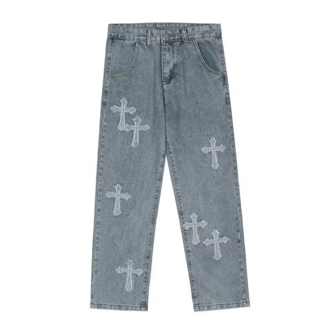 Patched Chrome Cross Jeans