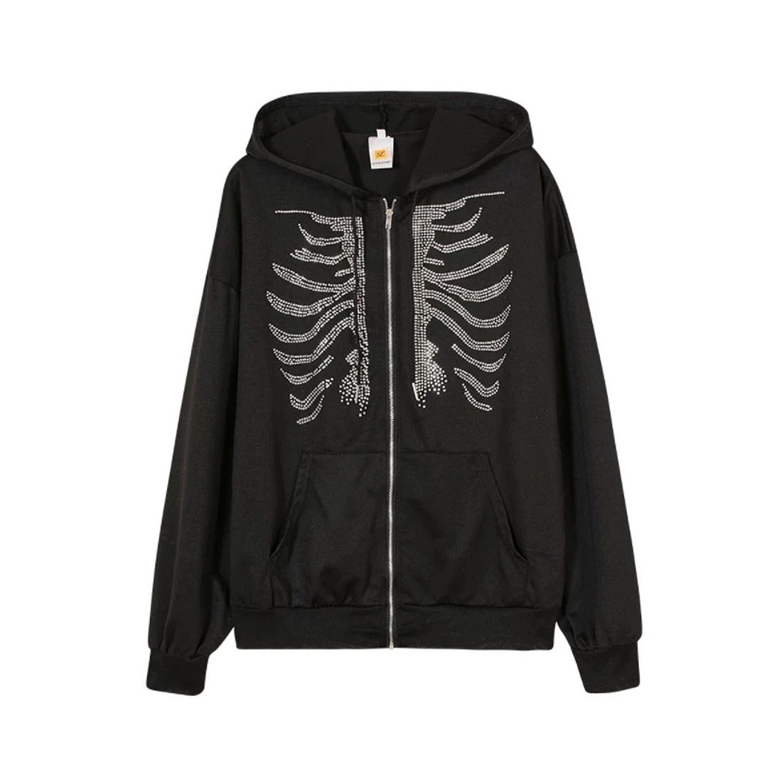 Skeletal Rhinestone Zip Hoodie