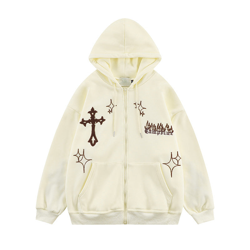 Embroidered "Cross" Zip Up Hoodie