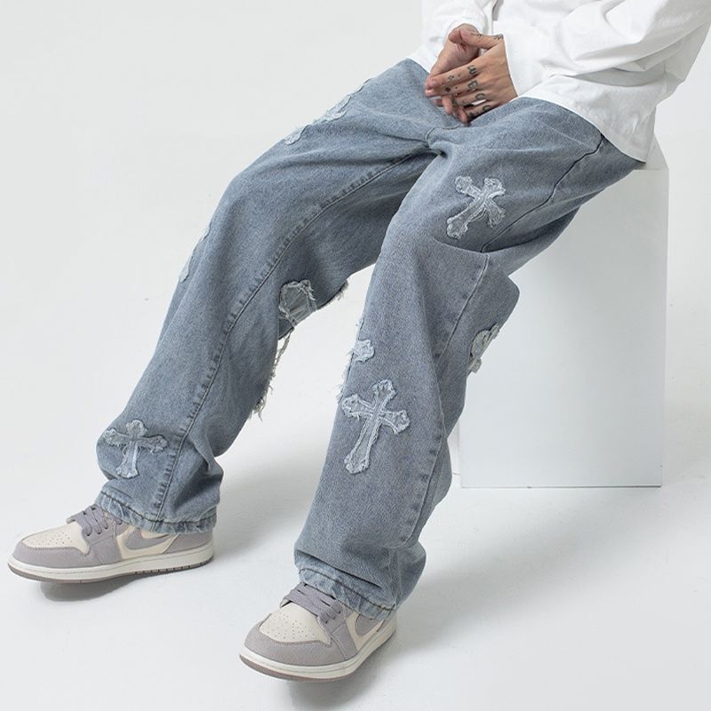 Patched Chrome Cross Jeans